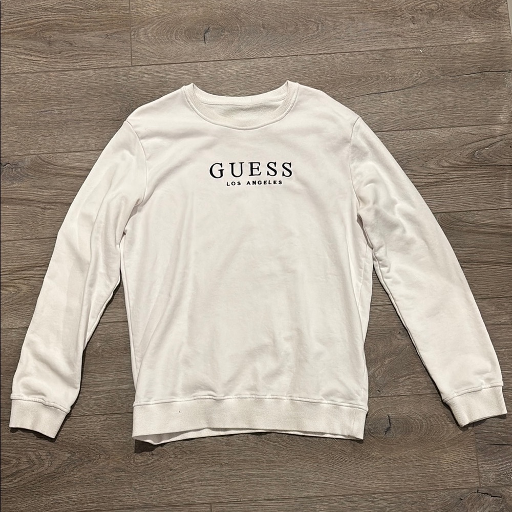 Guess White Crewneck Sweater with Logo